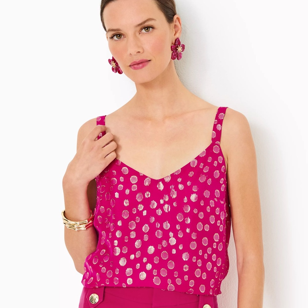 NWT Lilly Pulitzer Nadia Silk Bubbly Clip Cami, MYSTIQUE PINK - Size 16